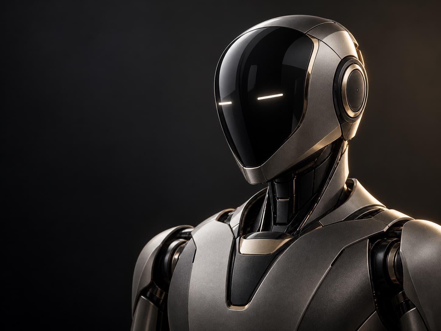 Robô Minefy em acabamento metálico, representação visual da divisão de inteligência artificial